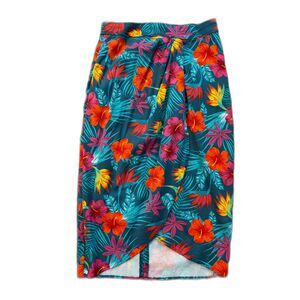 Collectif sarong-inspired tropical hibiscus print skirt XS
